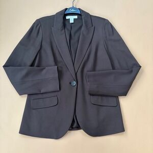 Chico's Women Brown Stretch Blazer Jacket Size 0 S Professional Dark Academia